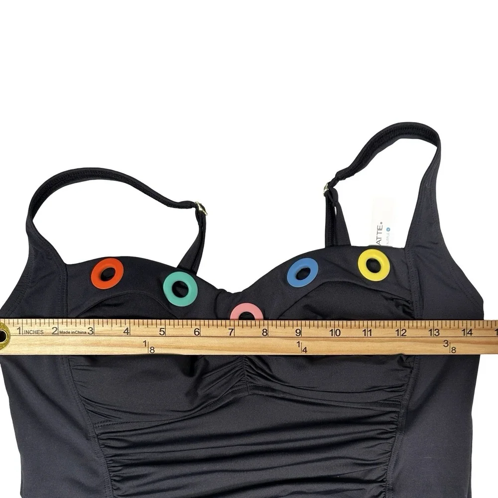 BLEU Rod Beattie Black Grommet Tankini Swim Top 8 Ruched Molded Cups NWT Chic